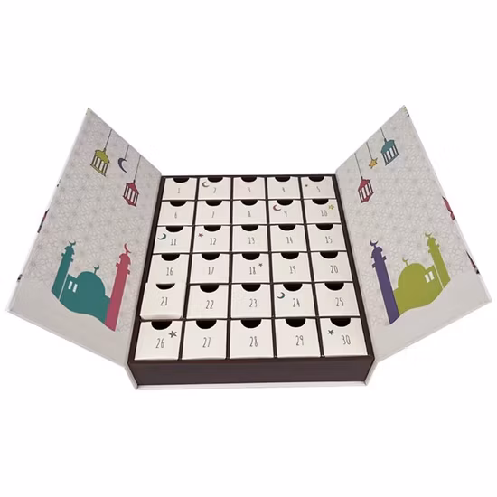 Caixas de embalagem de papel com design personalizado, presente de chocolate de qualidade alimentar, presente de feriado, 12 dias, contagem regressiva de Natal, Ramadã, calendário de advento, caixa cega